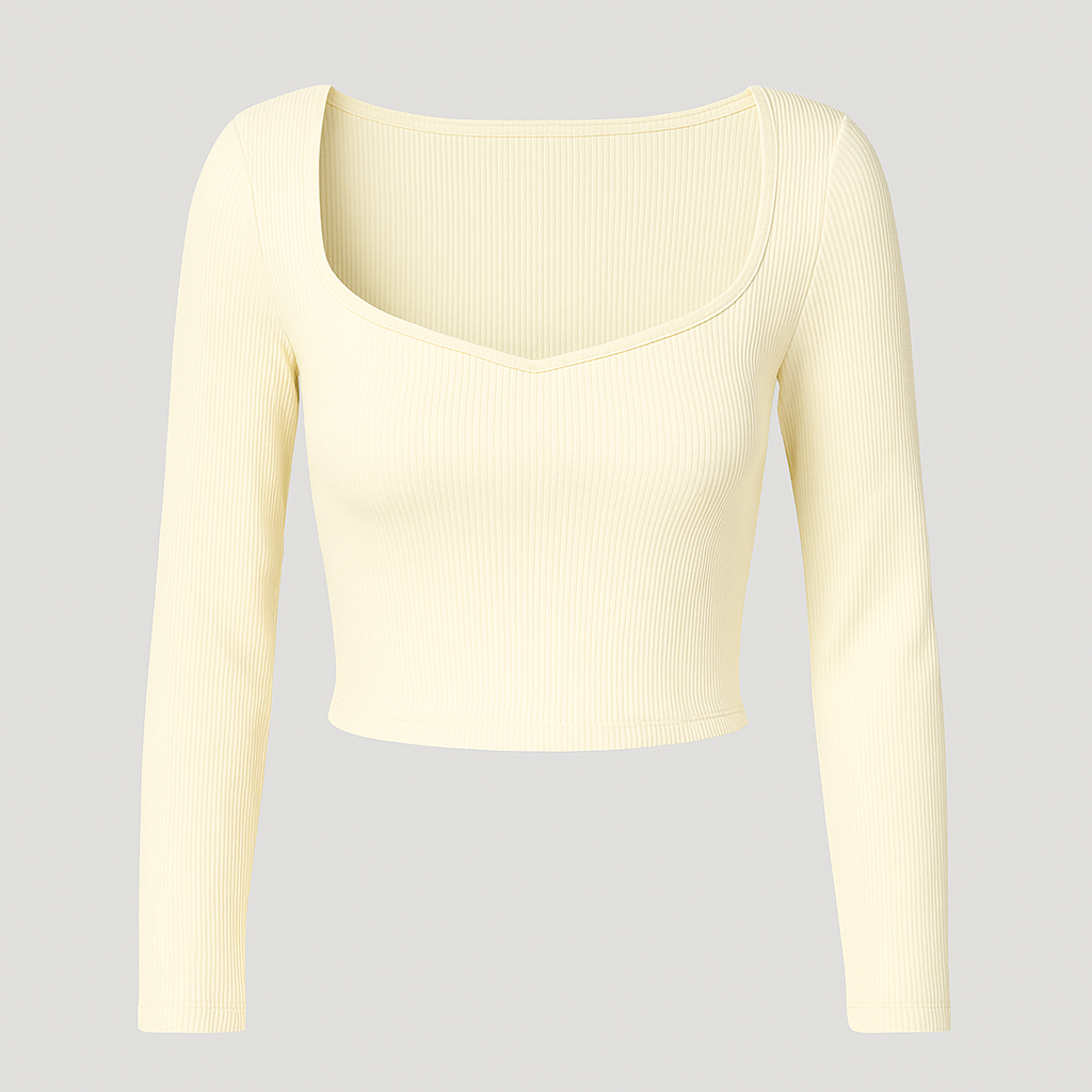 Stylish Cream Knitted Crop T-Shirt – Full Sleeves