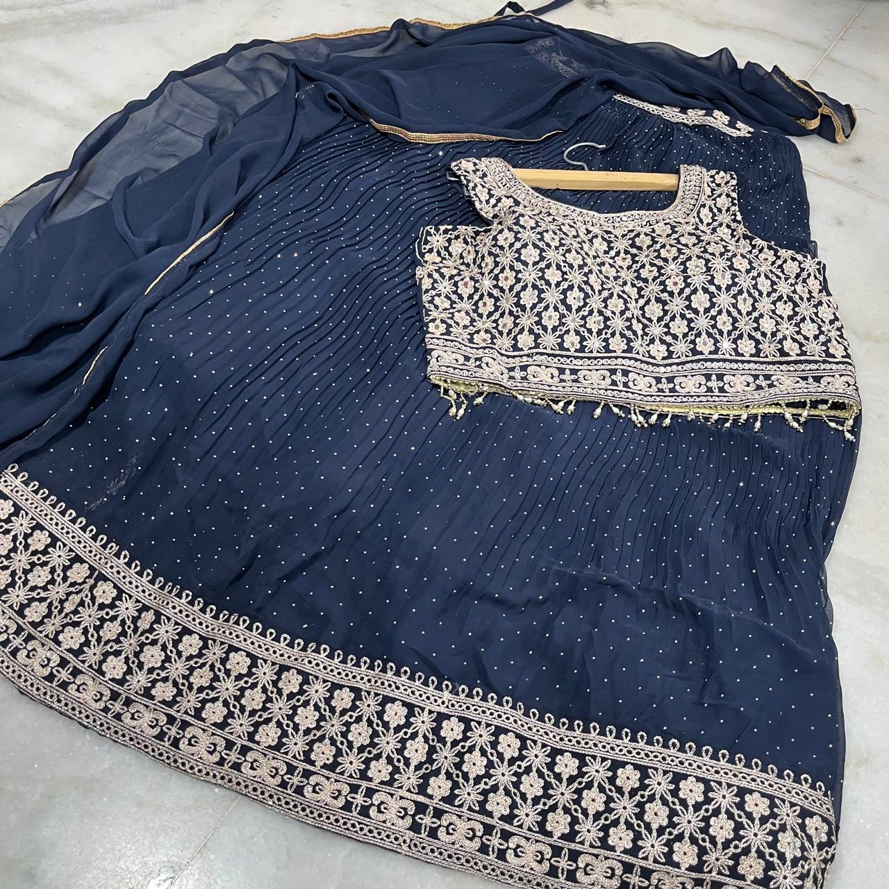 Navy blue embroidered lehenga choli with dupatta