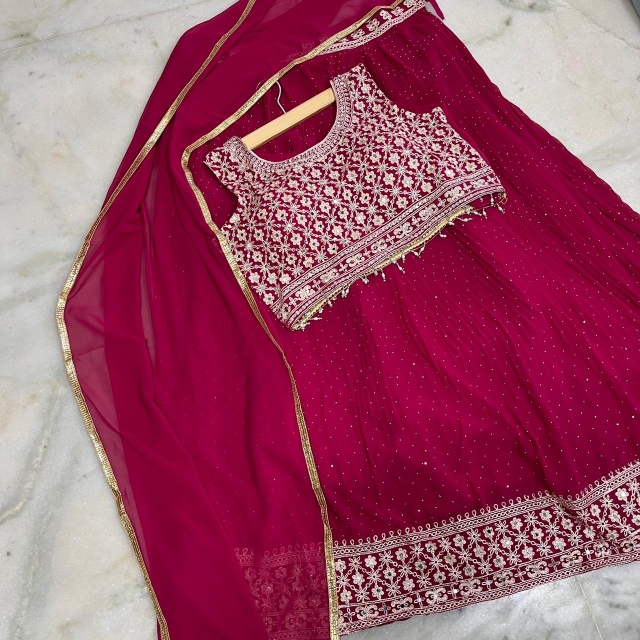 Magenta embroidered lehenga choli with dupatta