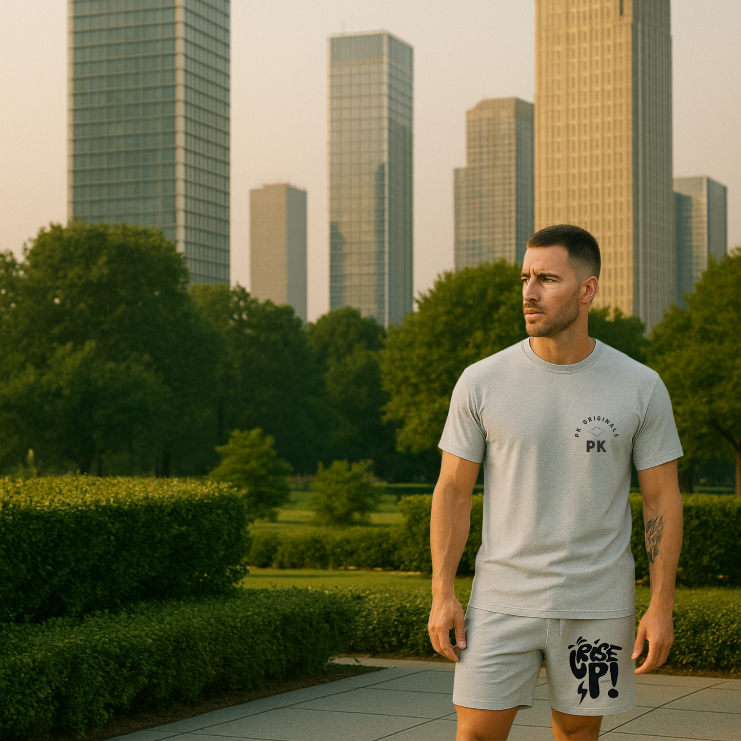 PK original men's co-ord set - grey graphic tee & shorts