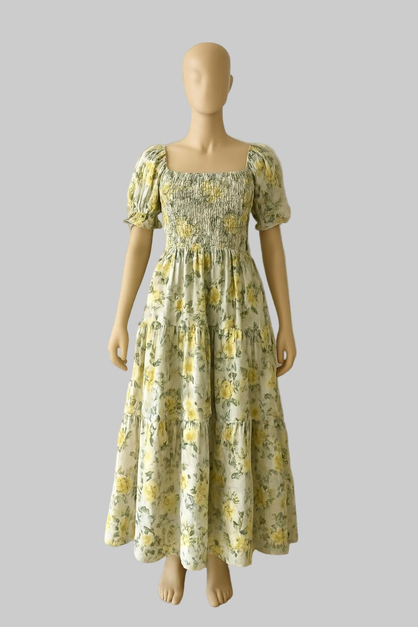 Women's floral printed sundress with puff sleeve