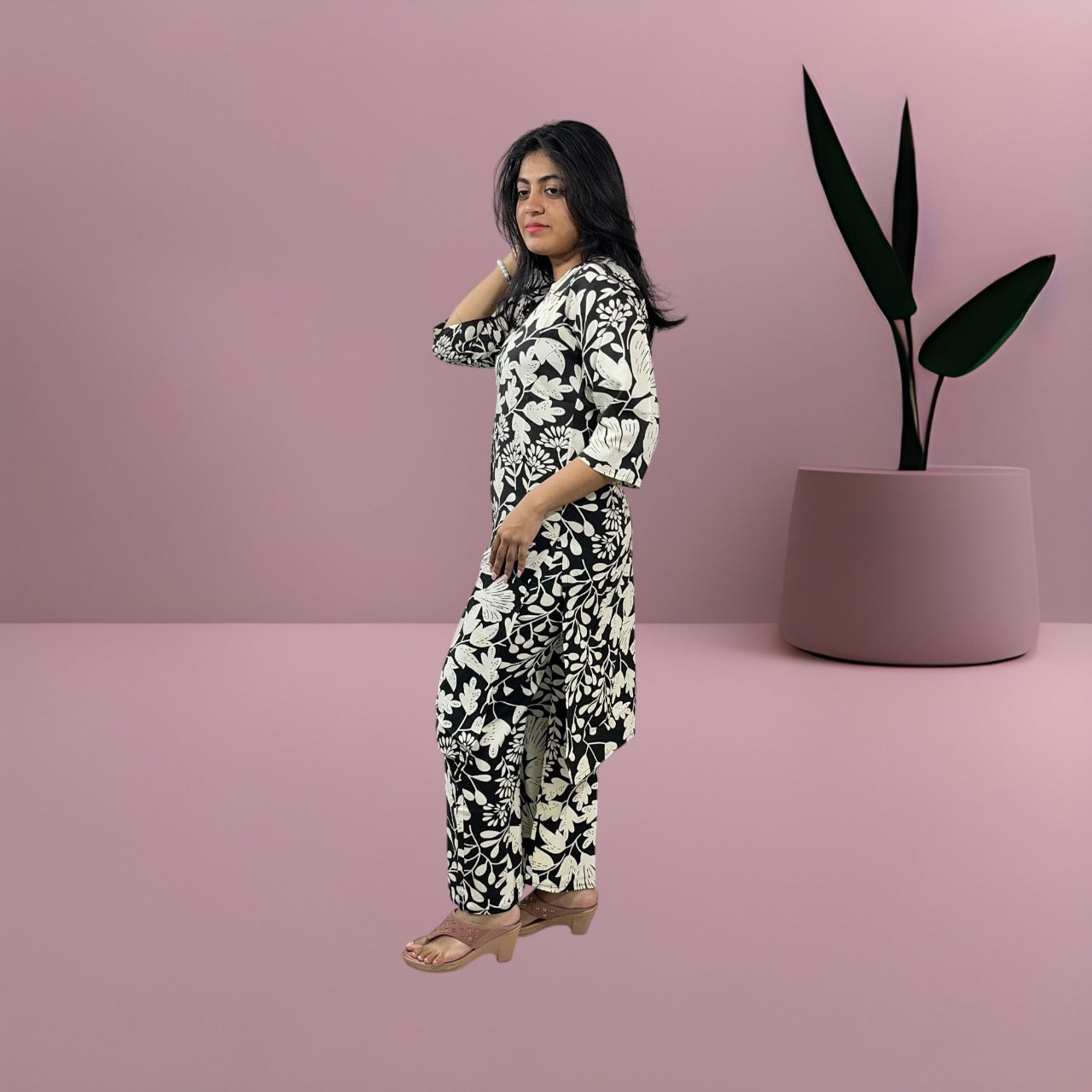 black floral printed co-ords for women