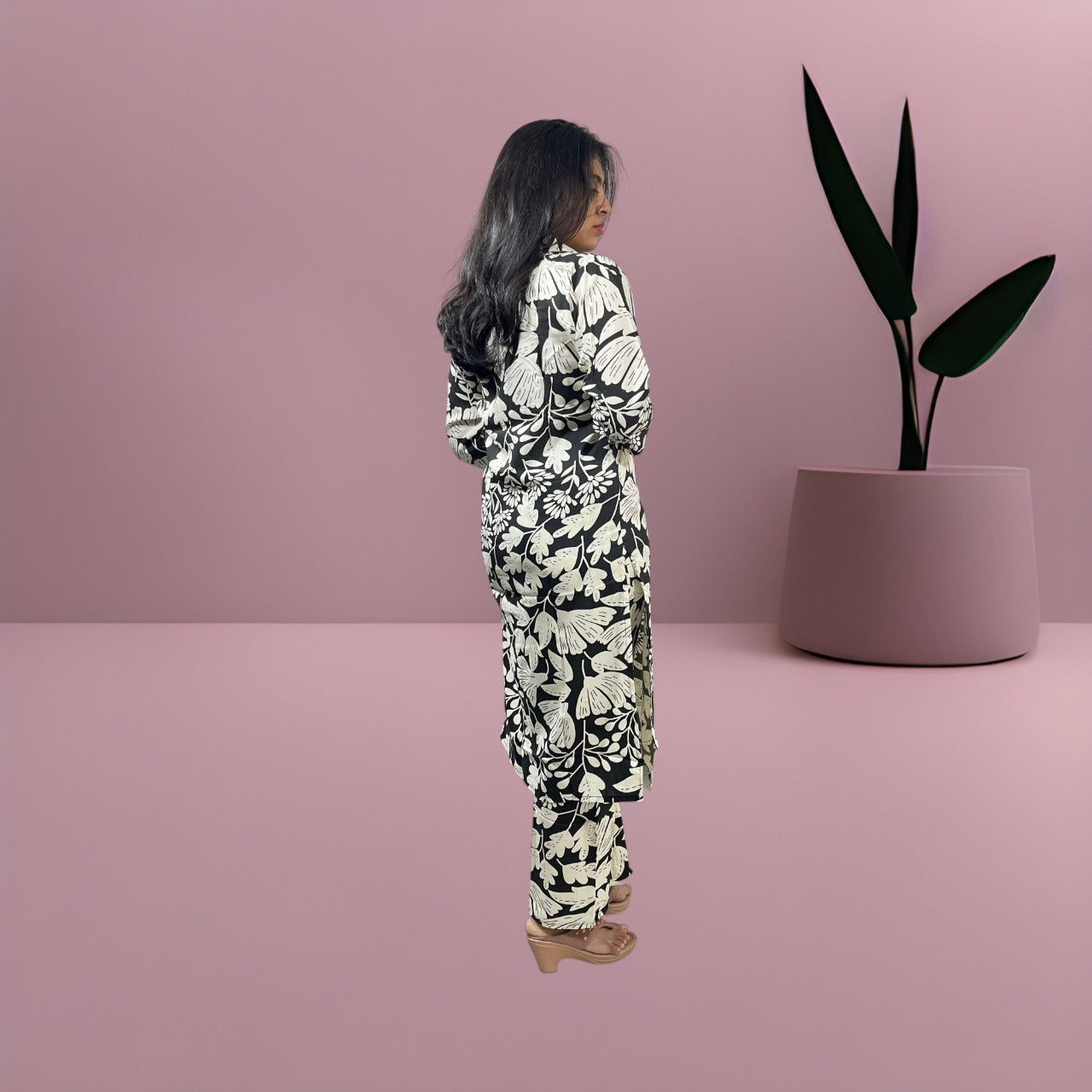 black floral printed co-ords for women