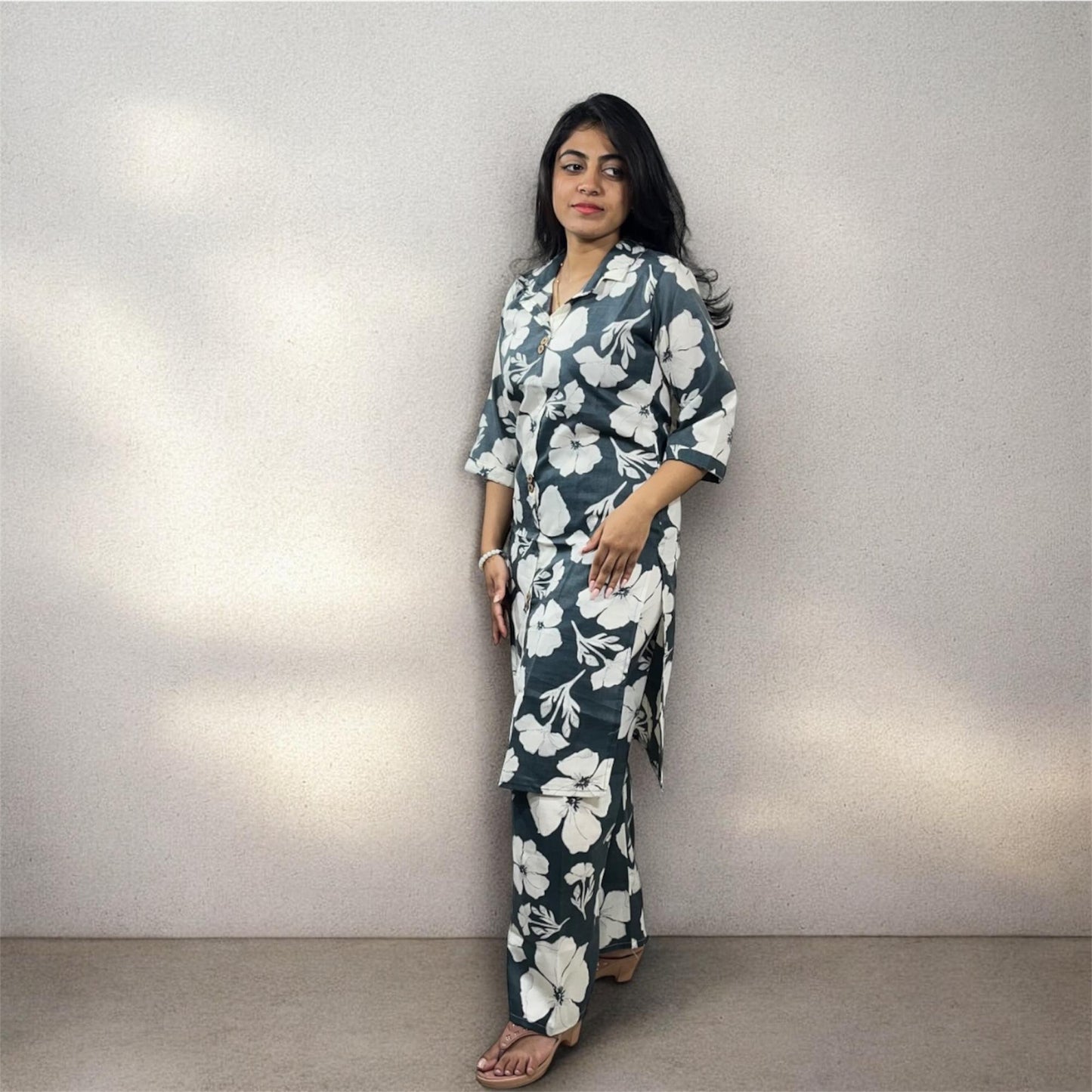 Charcoal grey floral co-ords for women