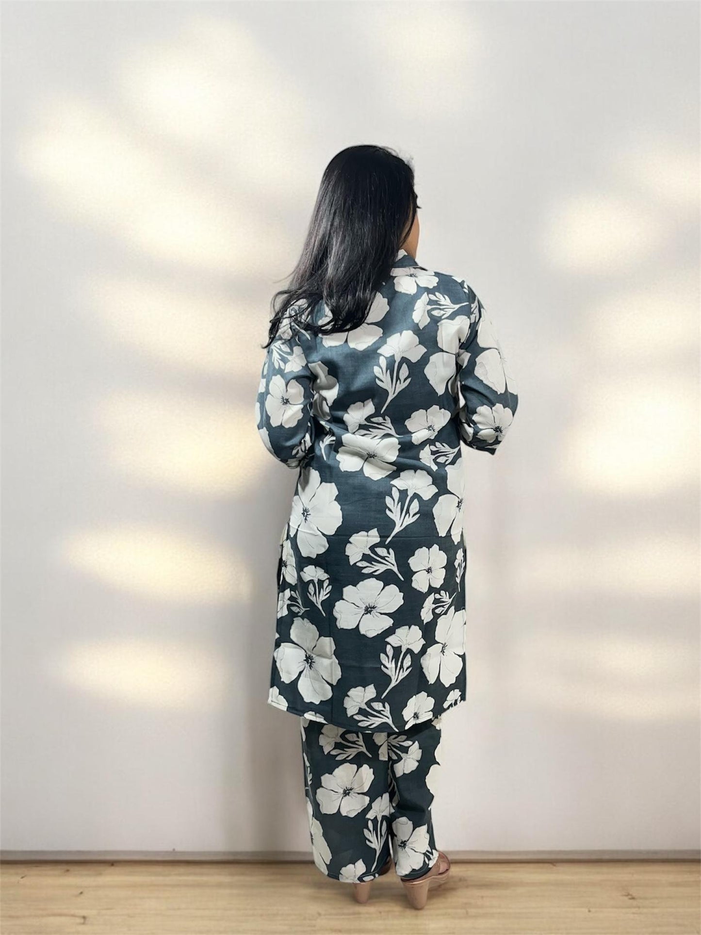Charcoal grey floral co-ords for women
