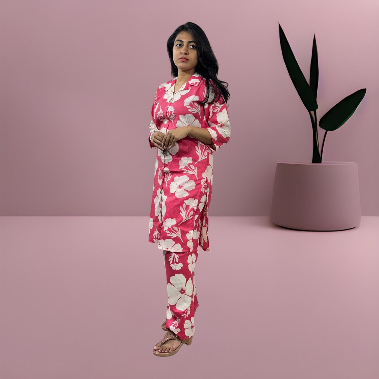 pink floral printed co-ords for women