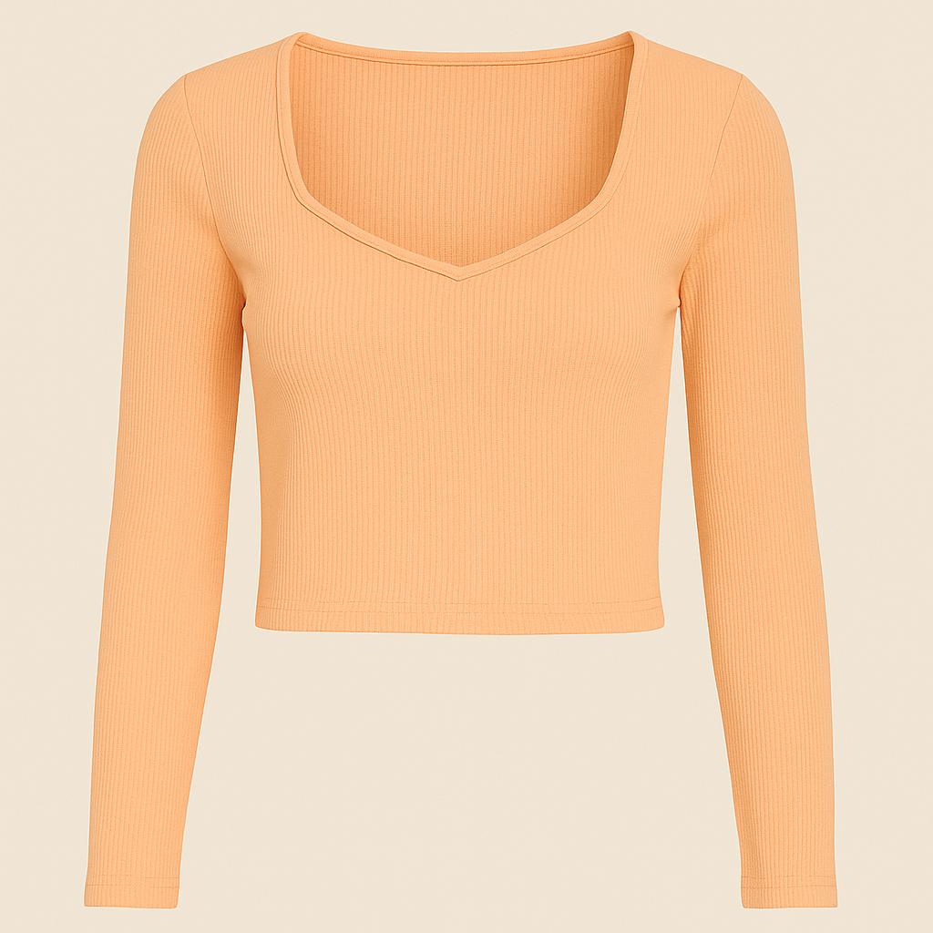 Stylish peach knitted crop top | full sleeve