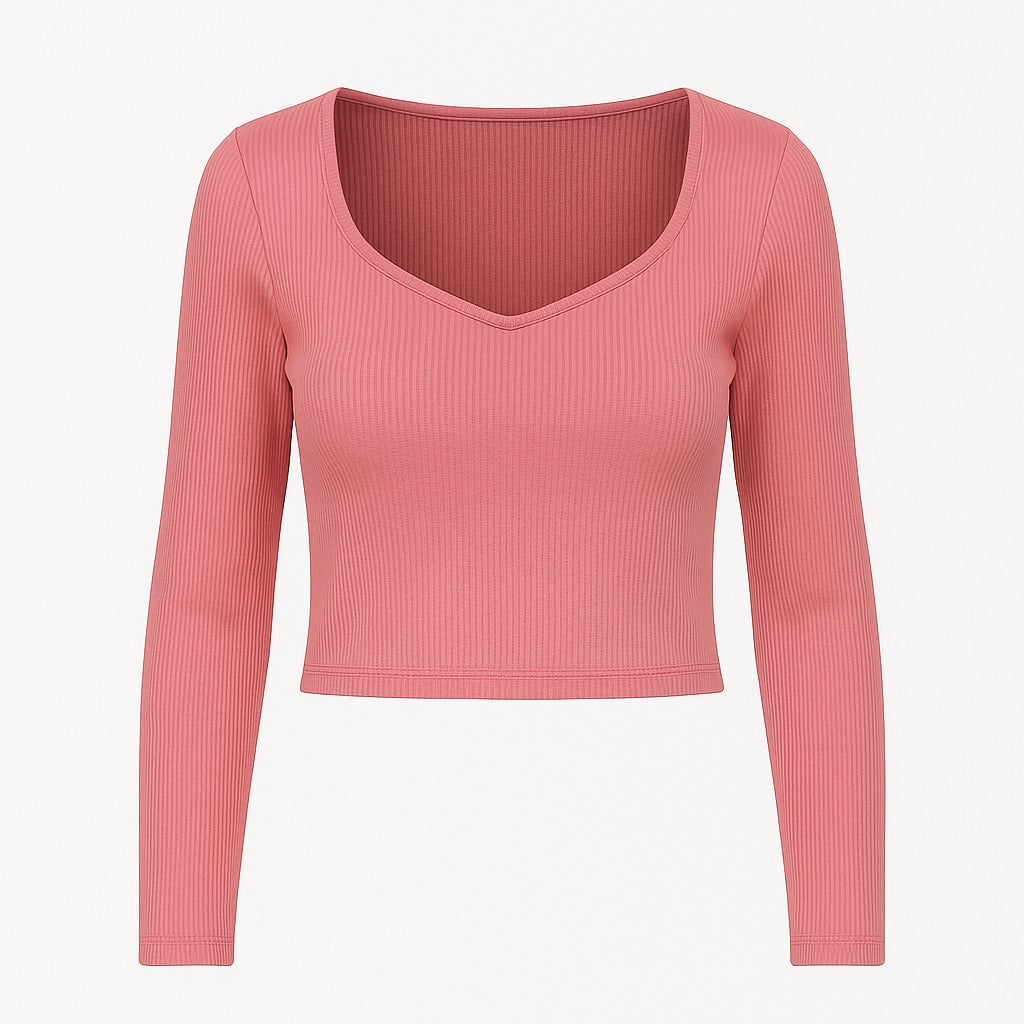 Stylish pink knitted crop top | full sleeves