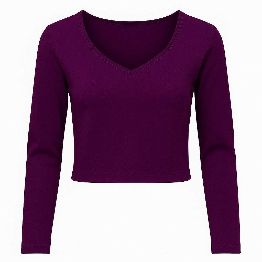 Stylish deep violet knitted crop top | full sleeve