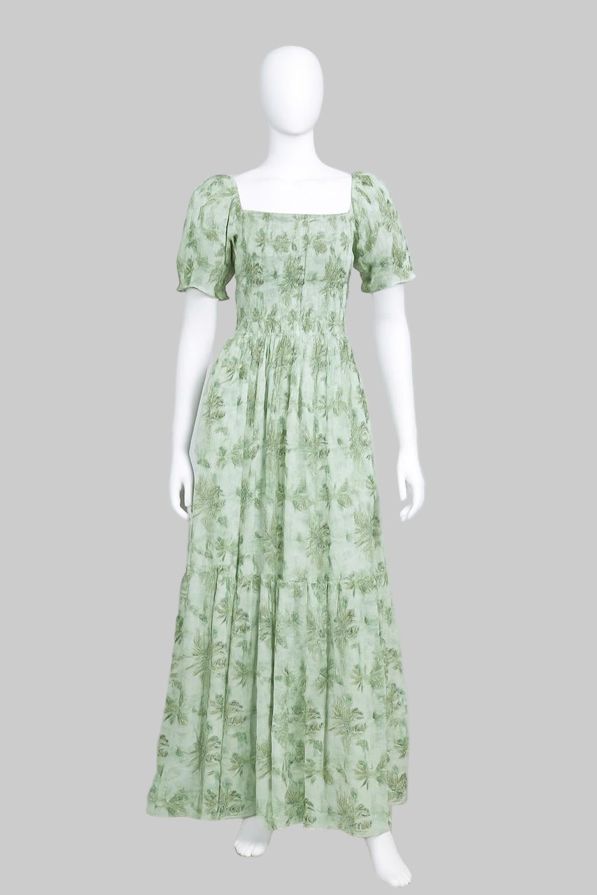 Women's light green printed sundress with puff sleeve