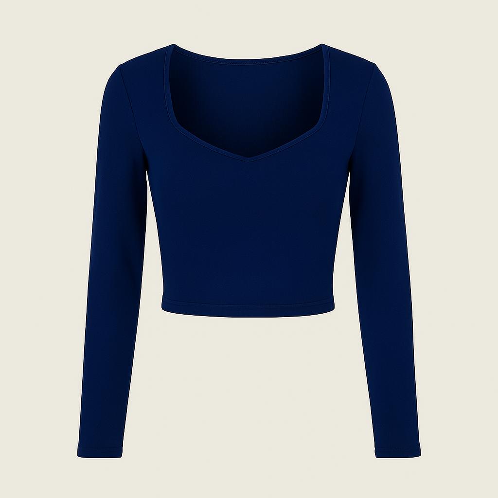 Stylish navy blue knitted crop top | full sleeve