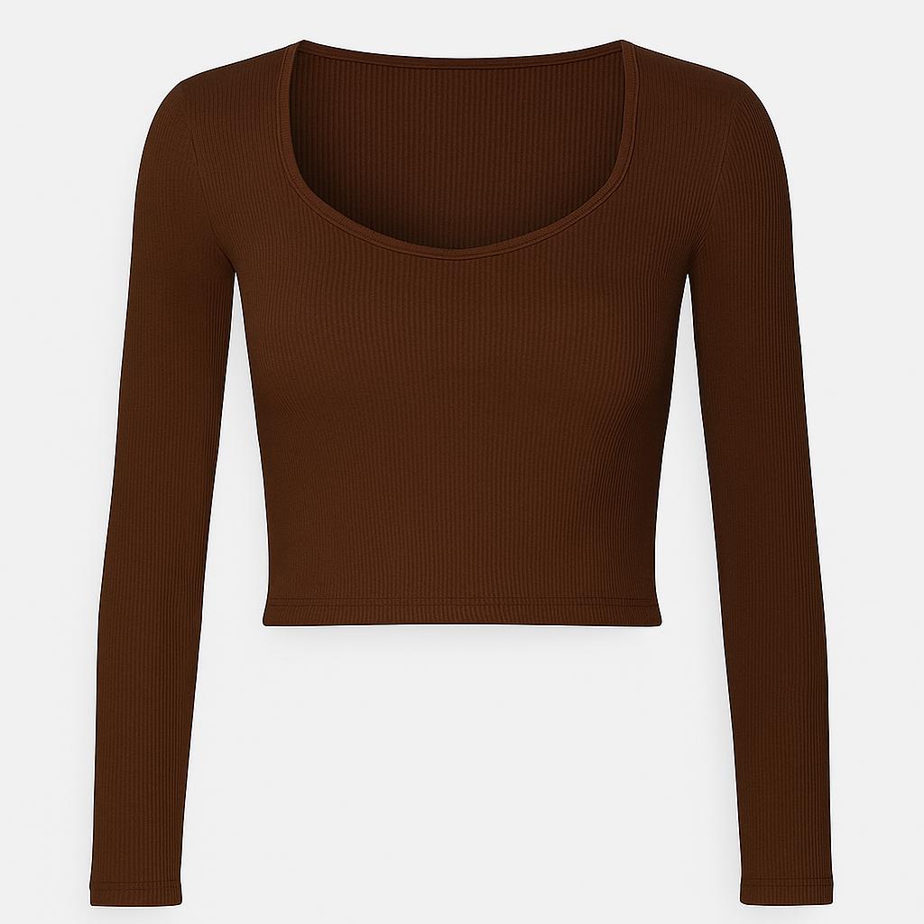 Stylish coffee brown knitted crop top | full sleeve