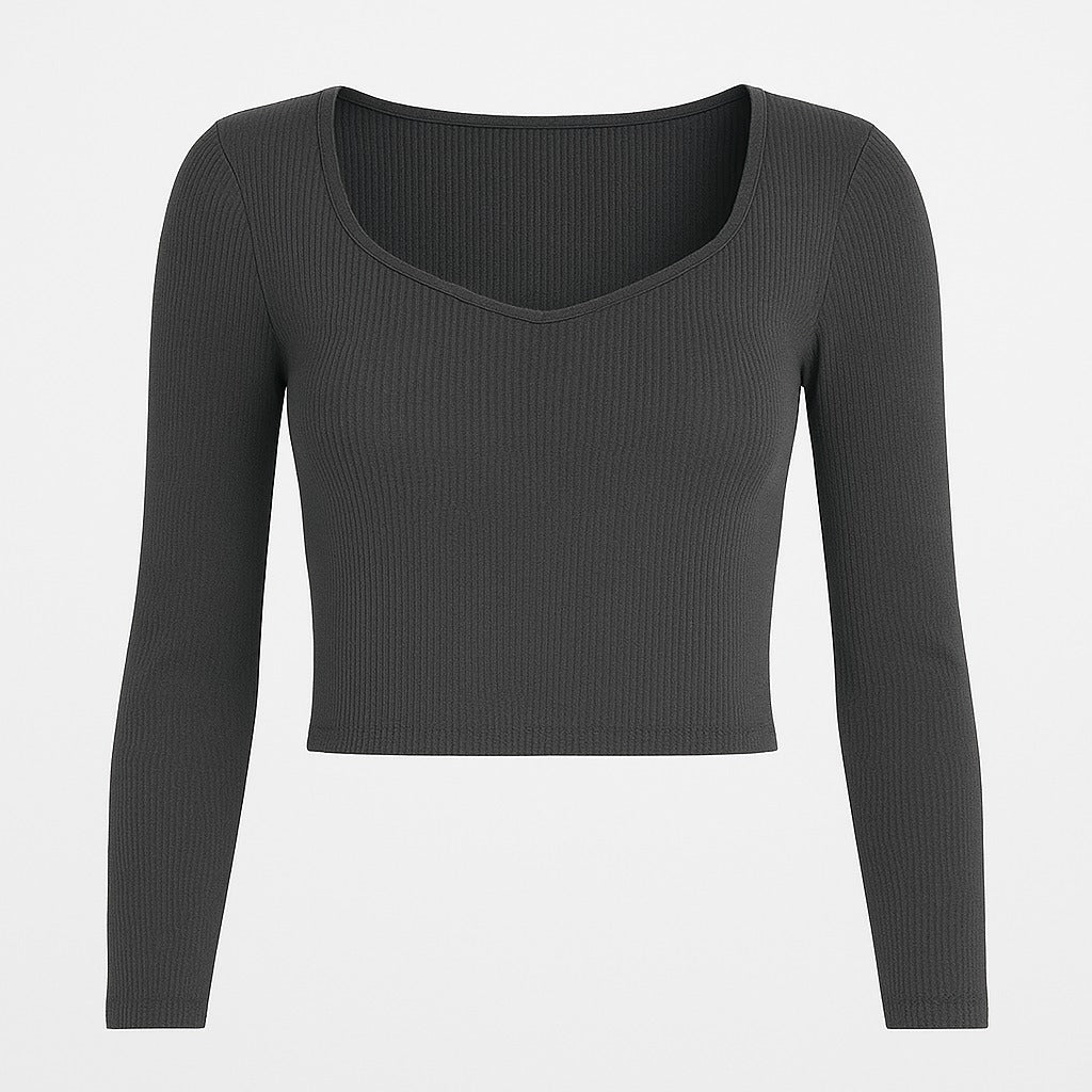 Stylish charcoal grey knitted crop top| full sleeve