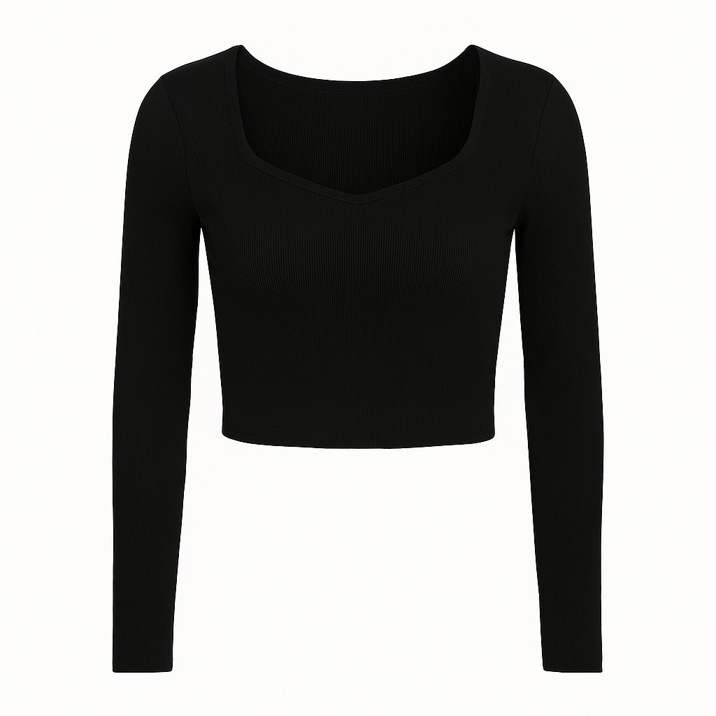 Stylish black knitted crop top| full sleeve
