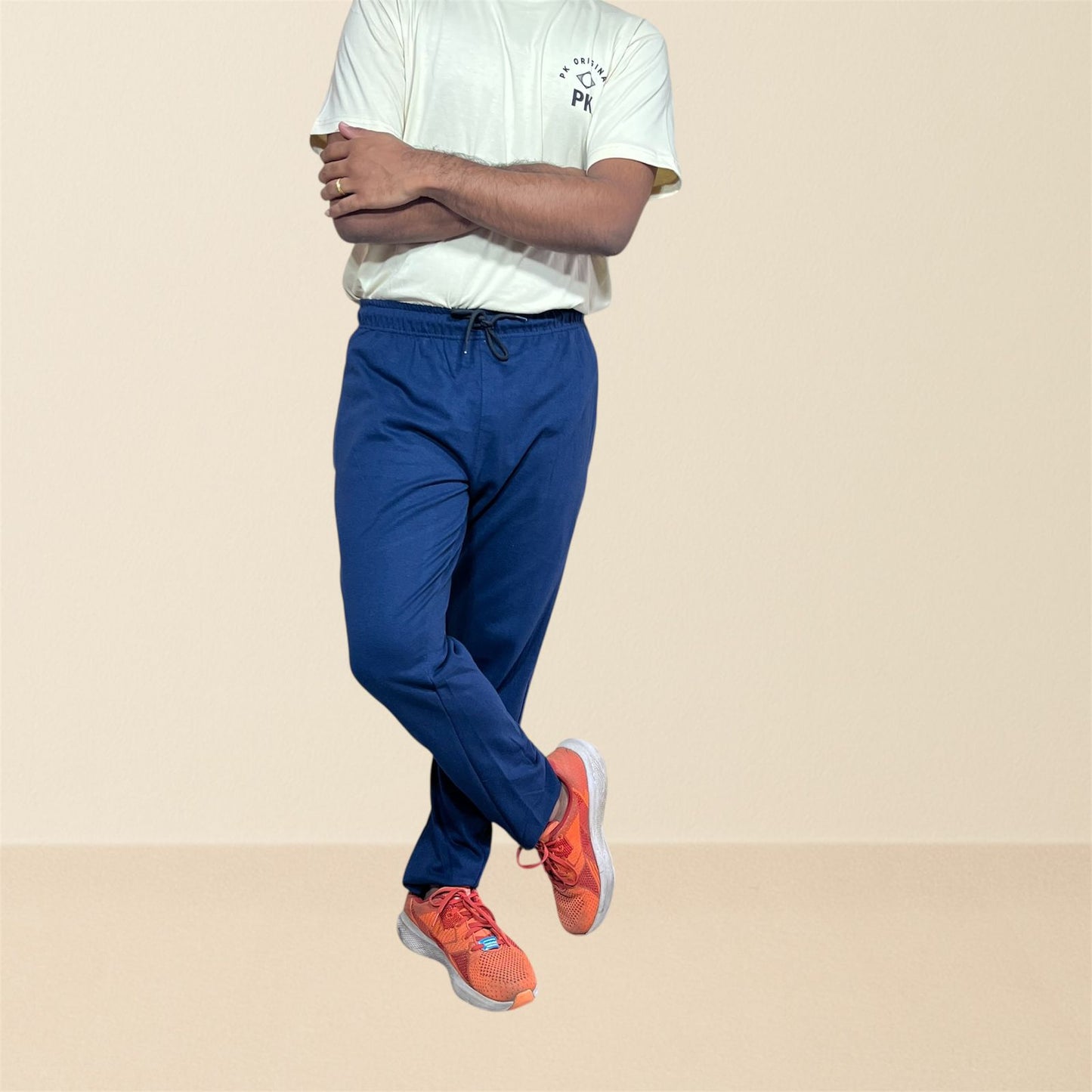 Premium Cotton track pants with drawstring waist - Navy blue