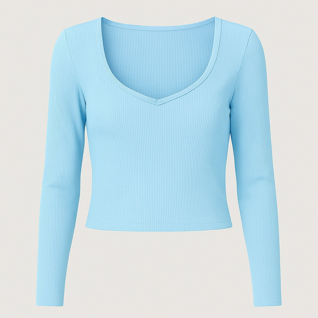 Stylish blue knitted crop top | full sleeve