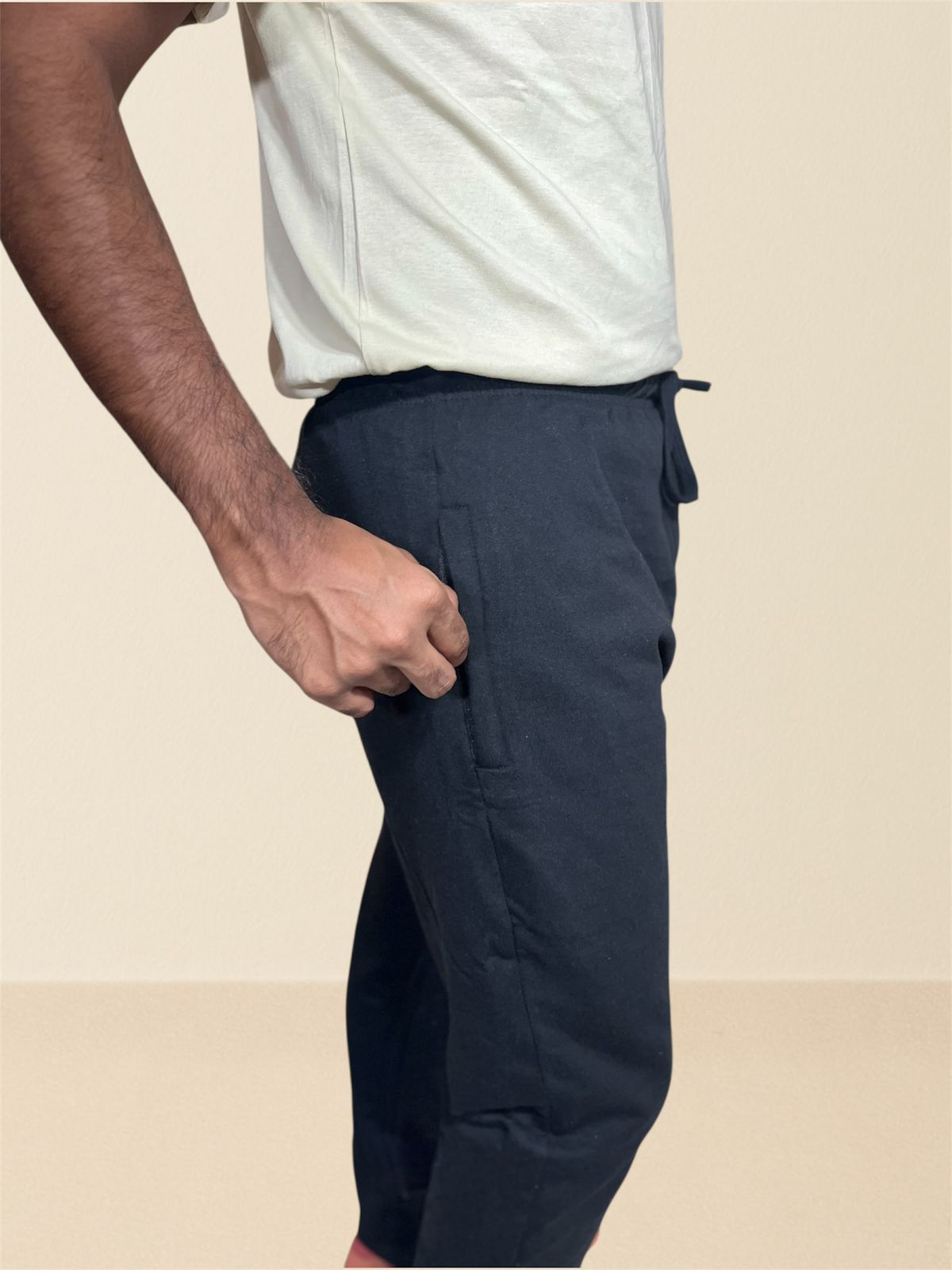 premium cotton track pants with drawstring waist - Black .