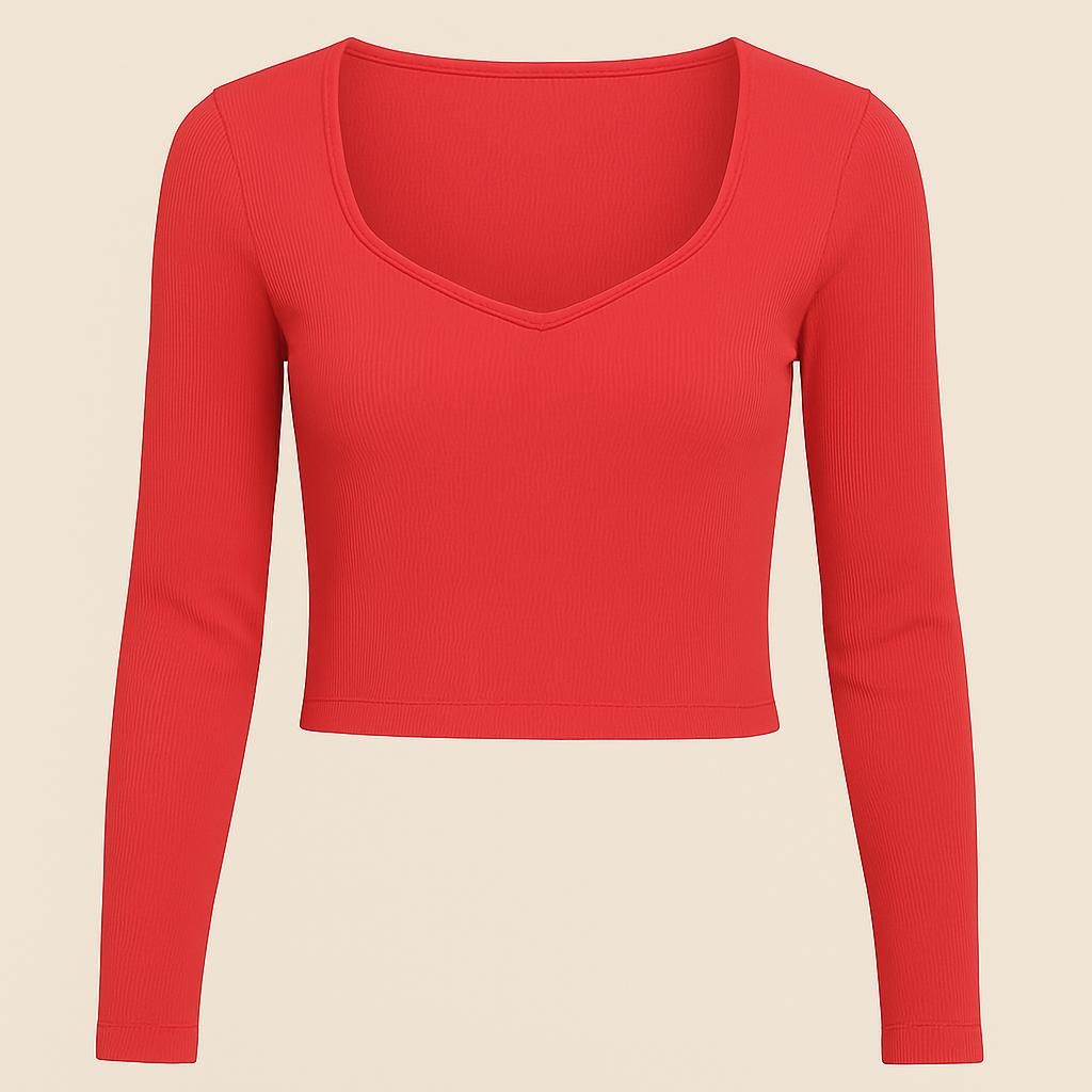 Stylish deep pink knitted crop top | full sleeve