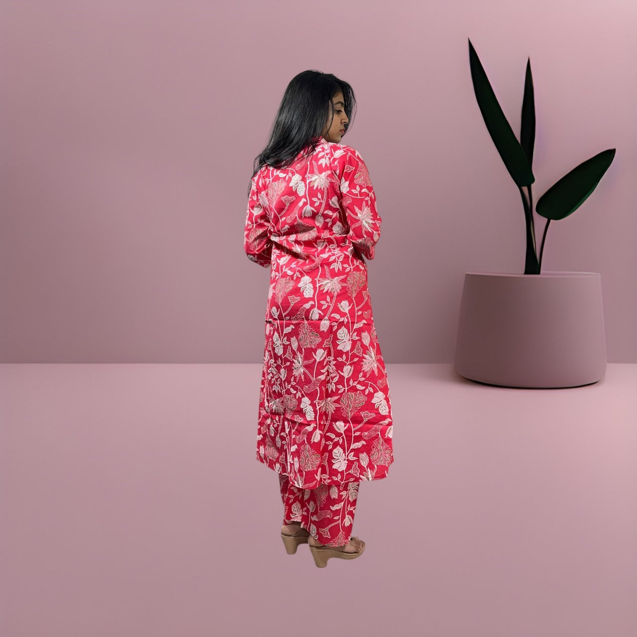 Elegant pink floral co-ord set for women
