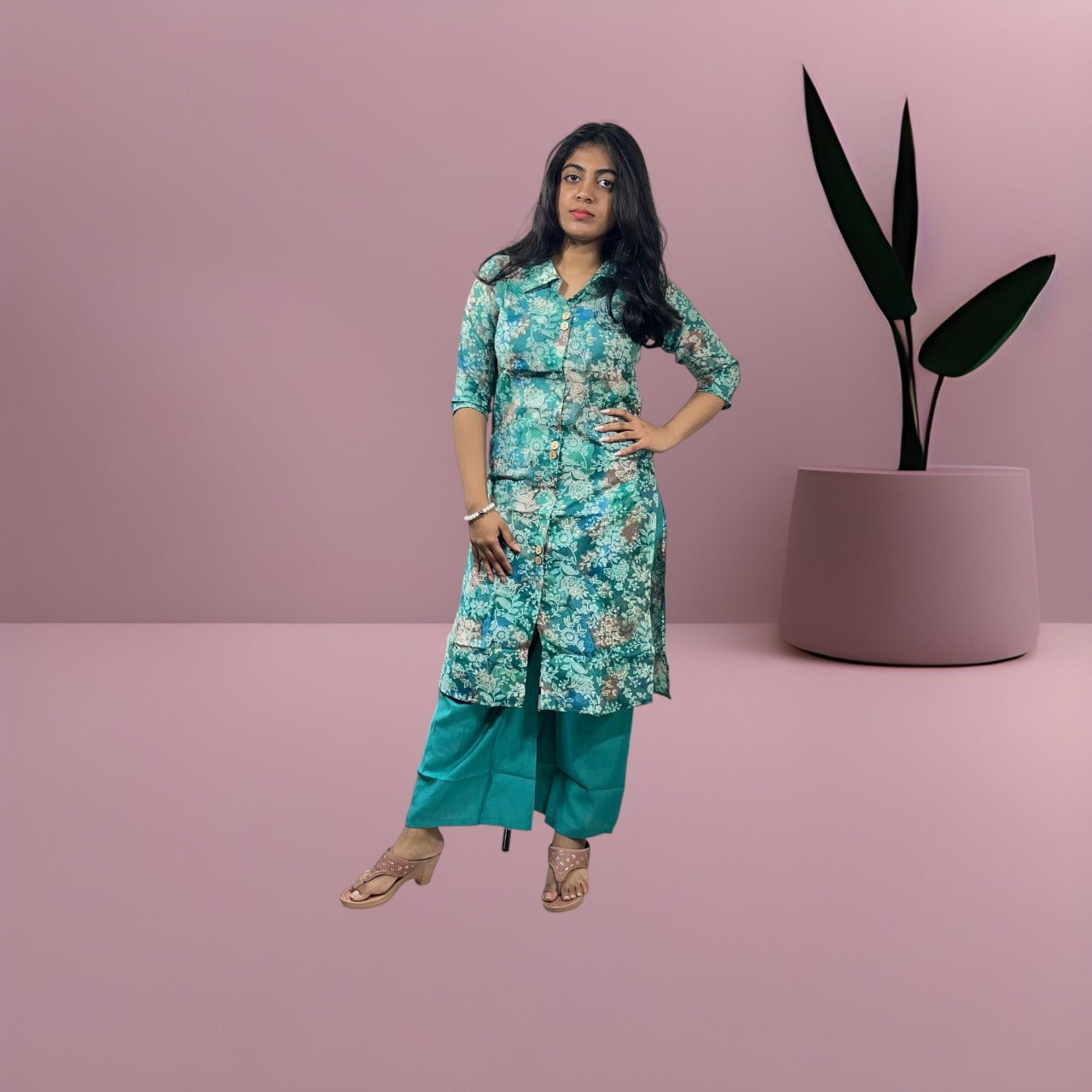 Elegant green floral co-ords set for women