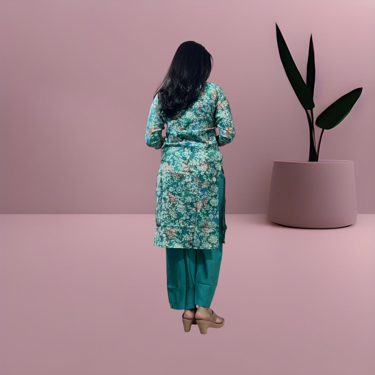 Elegant green floral co-ords set for women