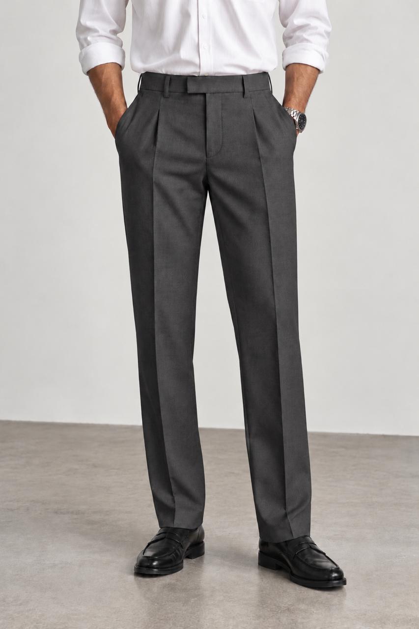 Moonstone black Premium French Terry 4-Way Stretch Formal Pants with Flexi Waist | Textured Tailored Fit