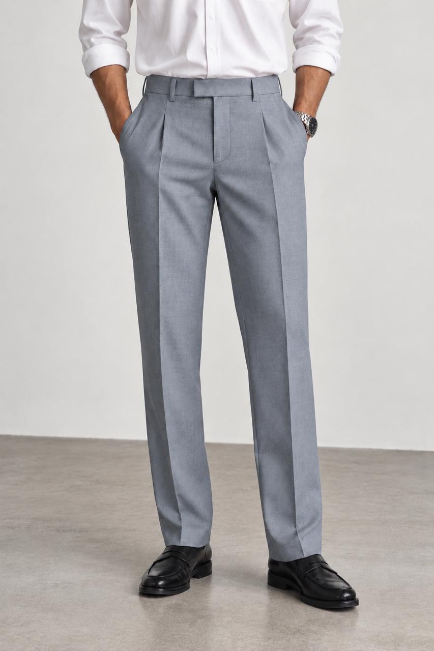 Iceberg grey Premium French Terry 4-Way Stretch Formal Pants with Flexi Waist | Textured Tailored Fit