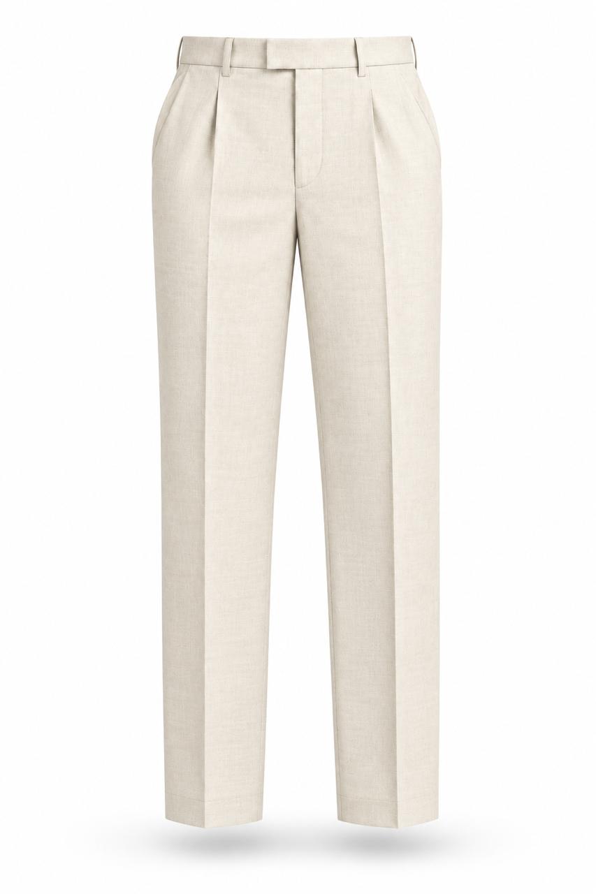 Chiffon cream Premium French Terry 4-Way Stretch Formal Pants with Flexi Waist | Textured Tailored Fit