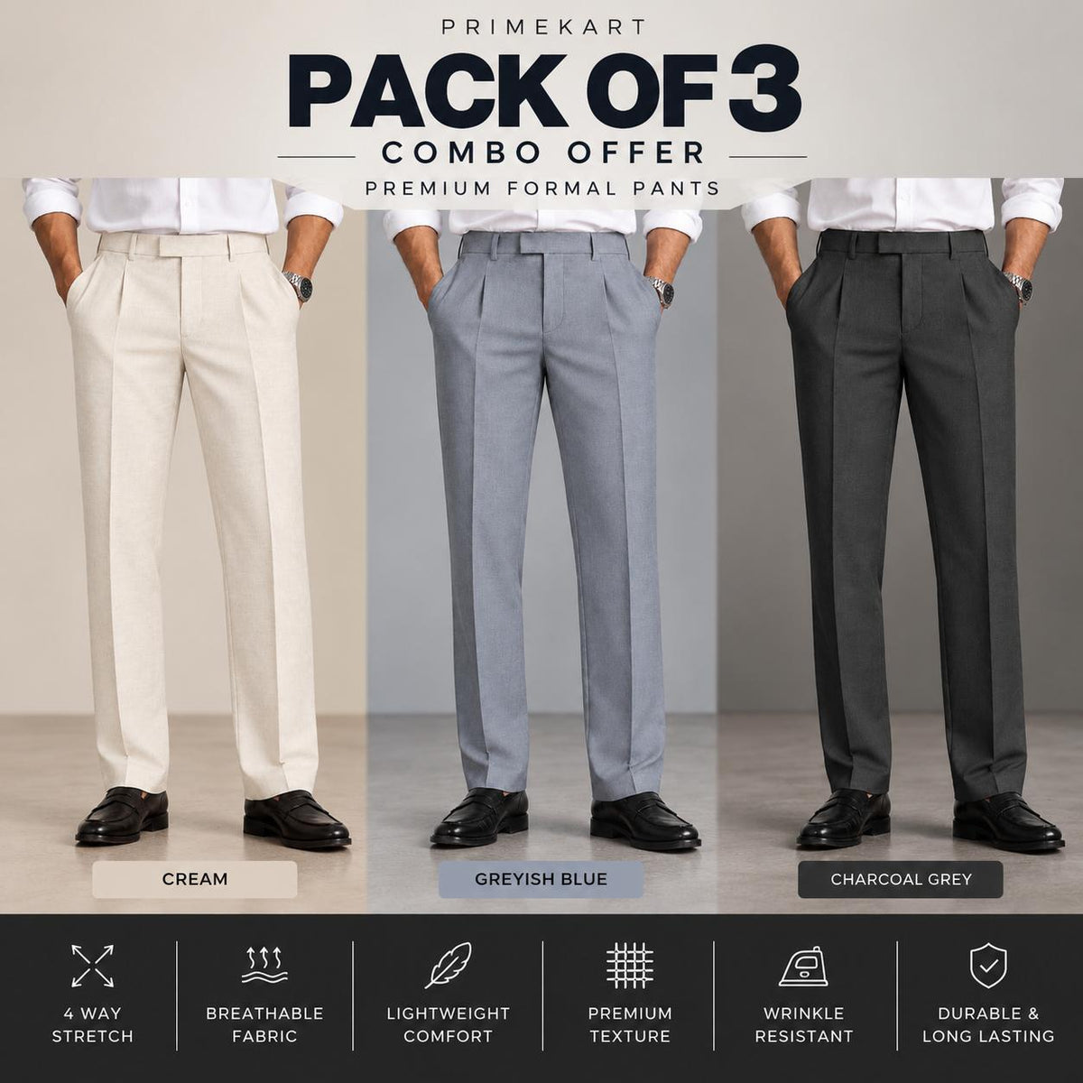Men's pack of 3 - Formal Pants