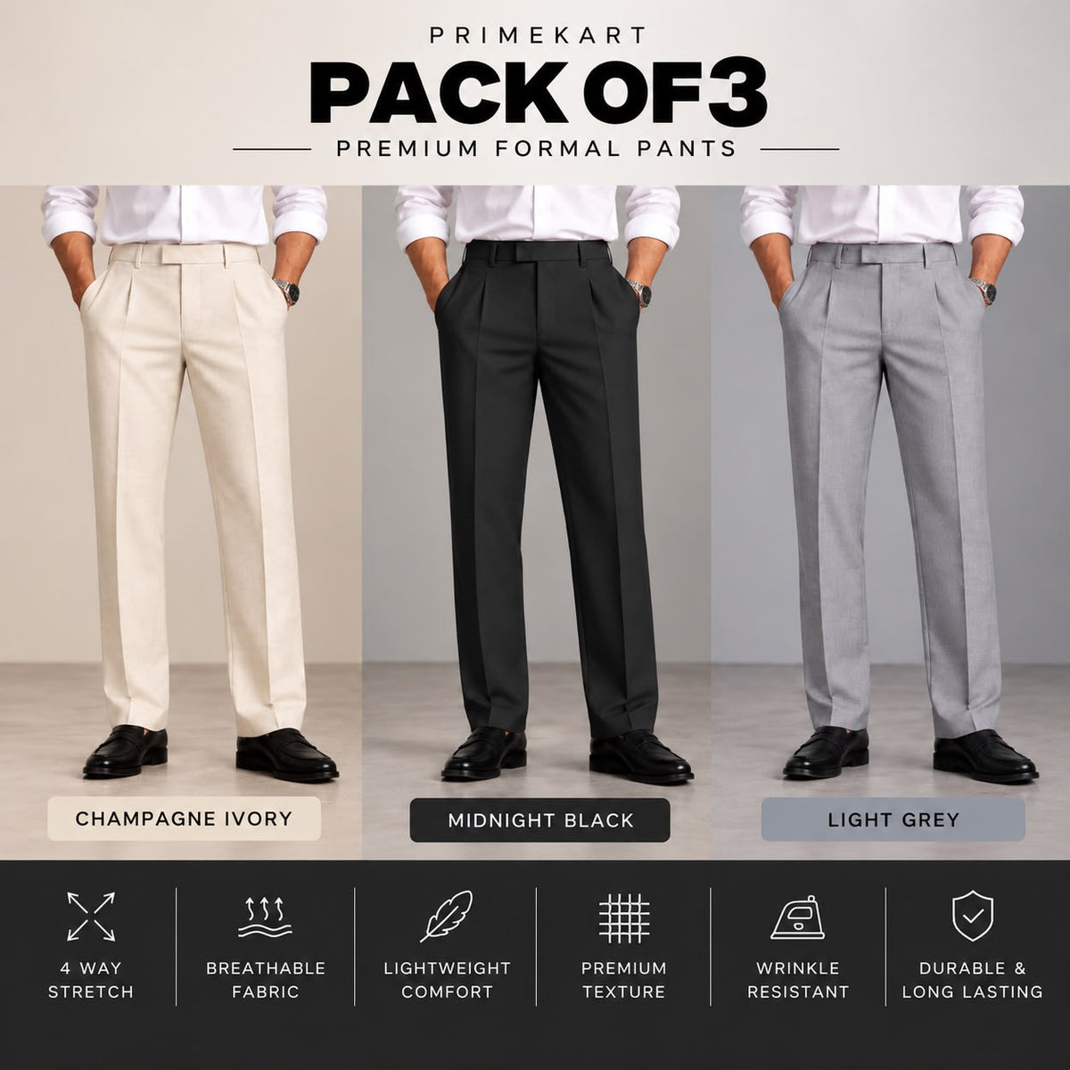 Men's pack of 3 - Formal pants