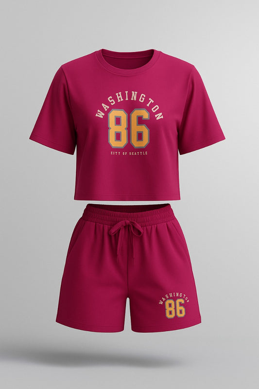 women's relaxed - fit pink graphic crop-top tshirt & shorts co-ord set