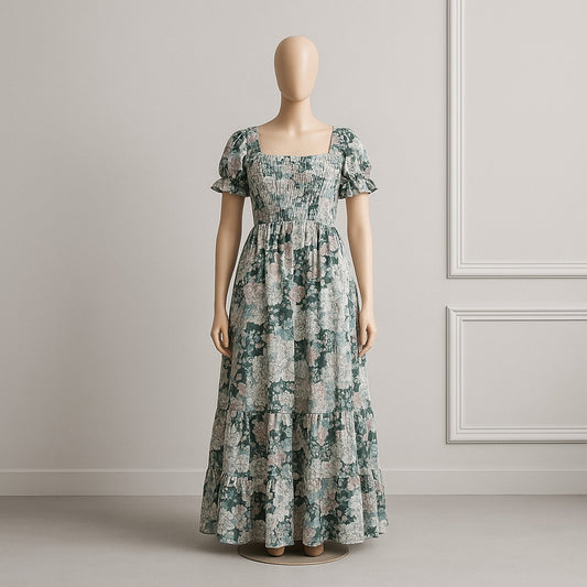 women's printed sundress with puff sleeve