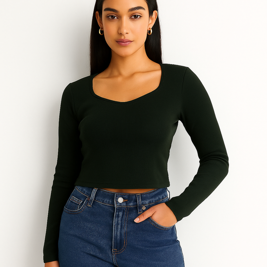 stylish olive green knitted crop top | Full sleeves