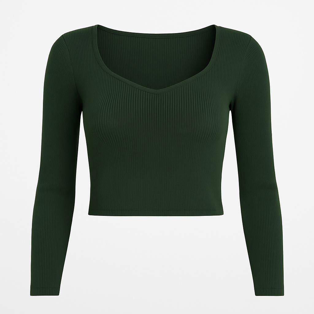 stylish olive green knitted crop top | Full sleeves