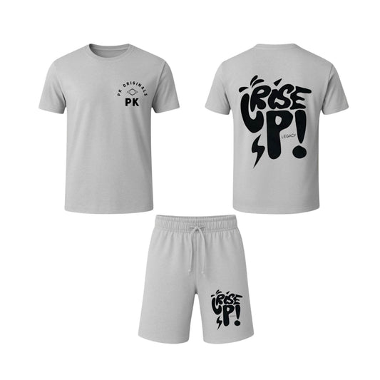 PK original men's co-ord set - grey graphic tee & shorts
