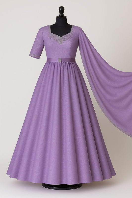 Lavender anarkali gown with embroidered bodice , dupatta & pant