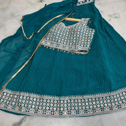 Royal green embroidered lehenga choli with dupatta