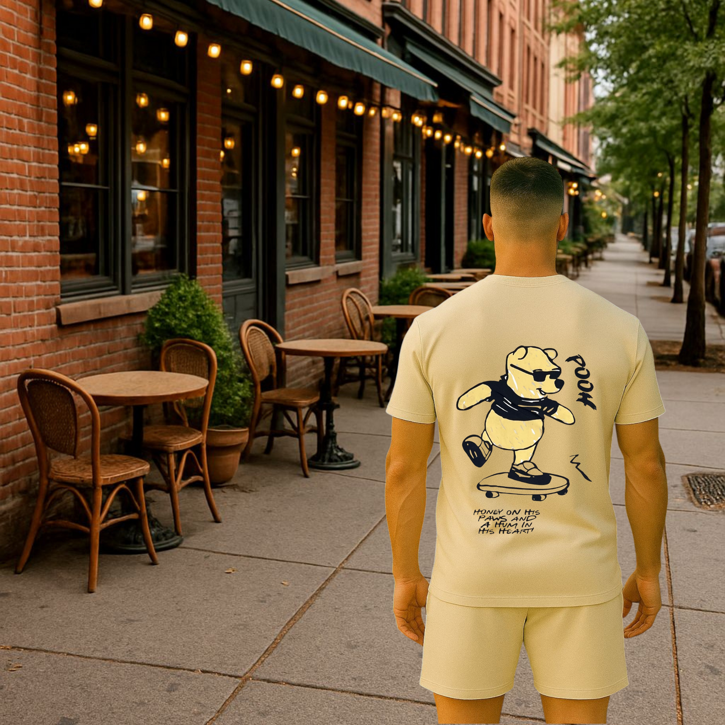 PK originals men's co-ord set - beige graphic tee & shorts