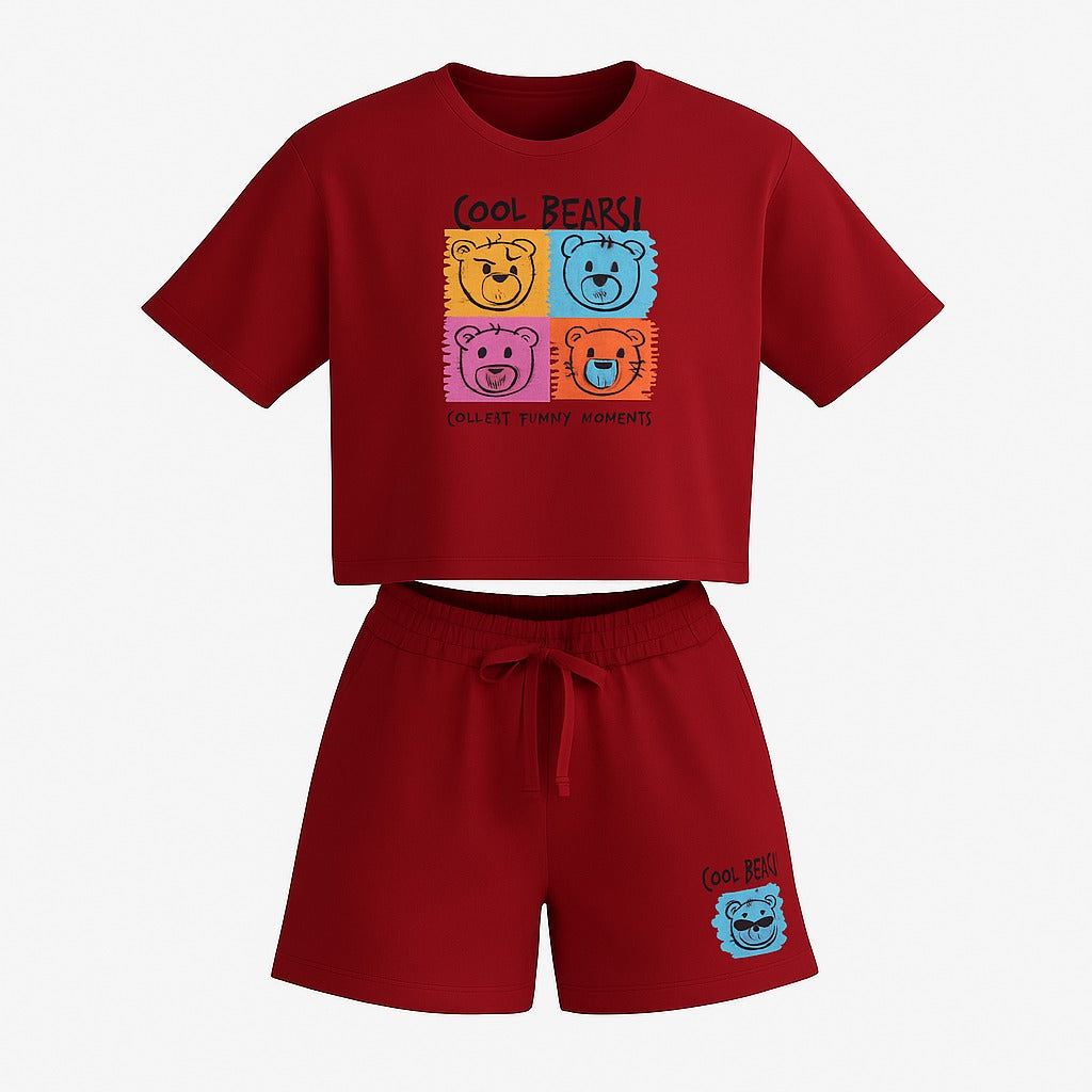 Cool Bears Women’s Cropped T-Shirt & Shorts Co-ord Set
