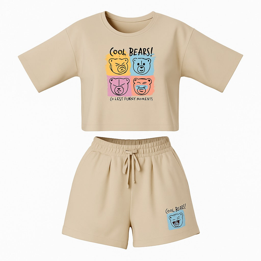 Cool Bears Women’s Cropped T-Shirt & Shorts Co-ord Set