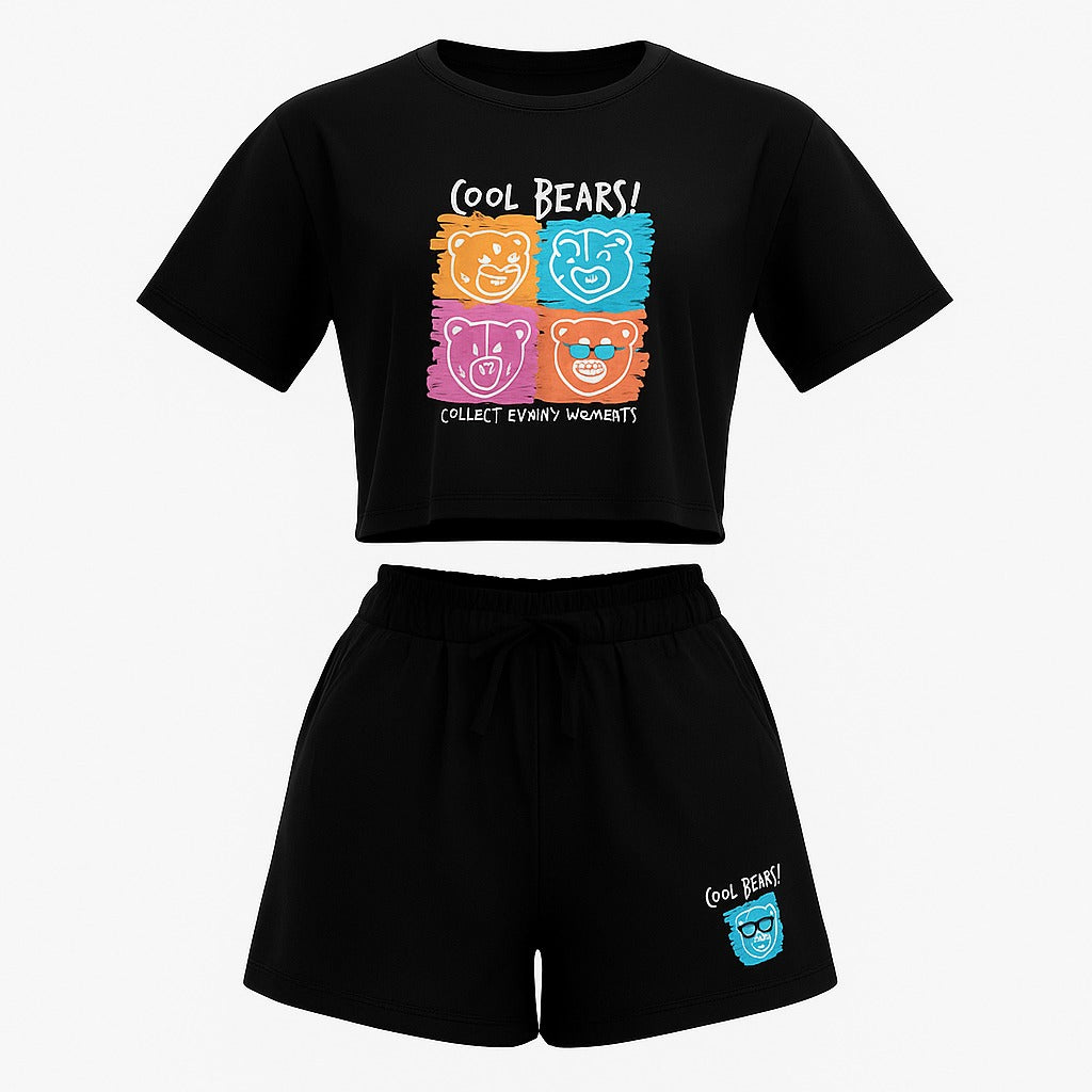 Cool Bears Women’s Cropped T-Shirt & Shorts Co-ord Set