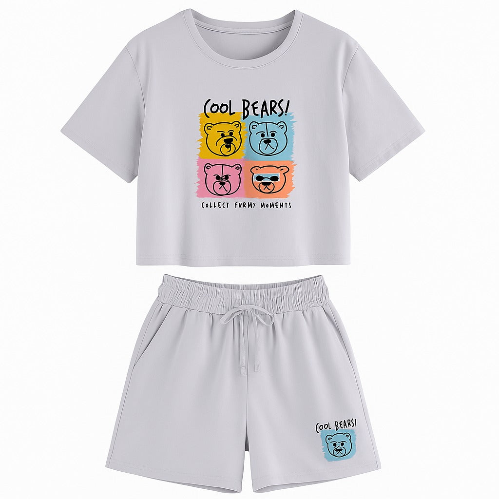 Cool Bears Women’s Cropped T-Shirt & Shorts Co-ord Set