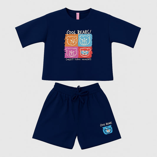 Cool Bears Women’s Cropped T-Shirt & Shorts Co-ord Set