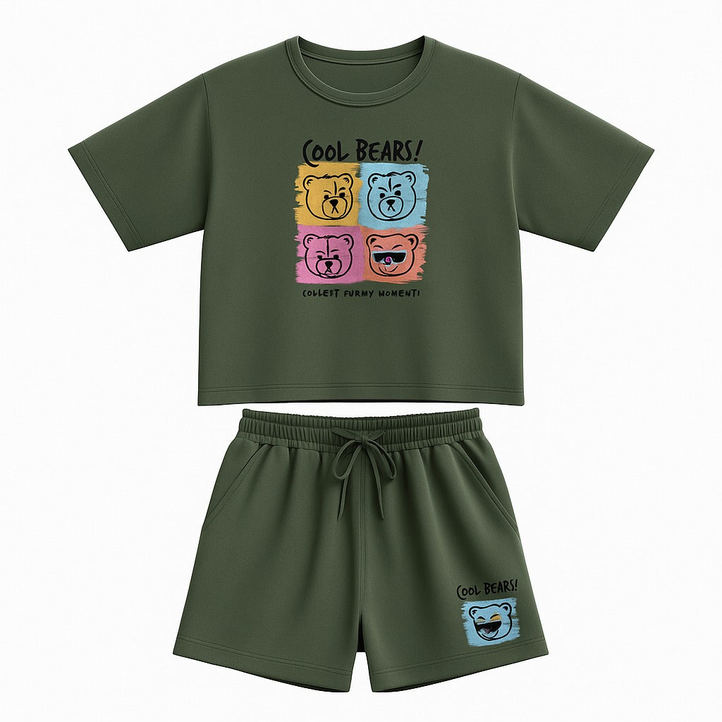 Cool Bears Women’s Cropped T-Shirt & Shorts Co-ord Set