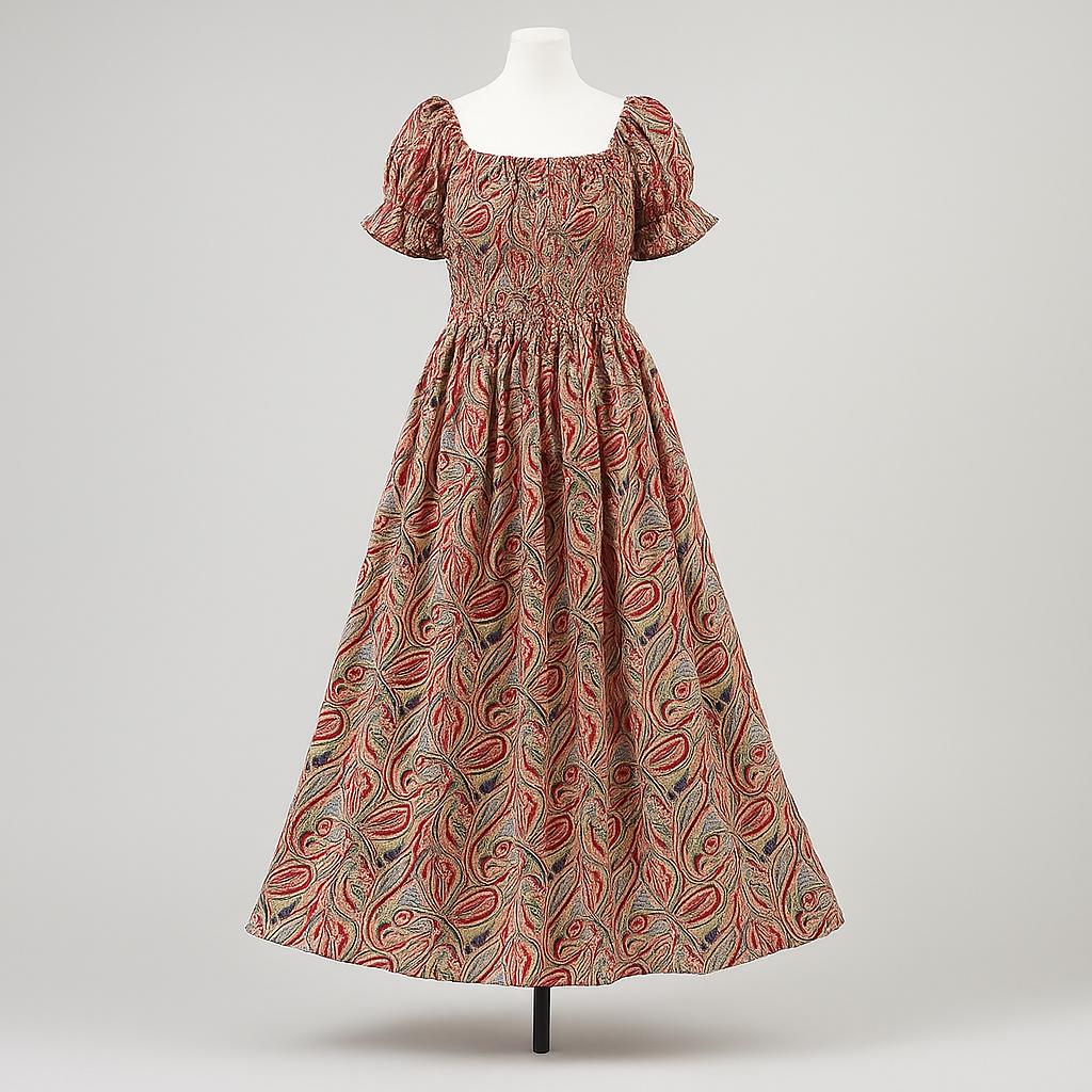 Women's Vintage Paisley Print Puff Sleeve sundress