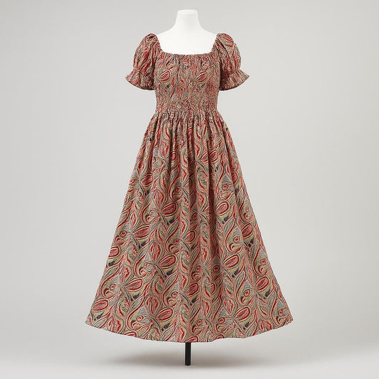 Women's Vintage Paisley Print Puff Sleeve sundress