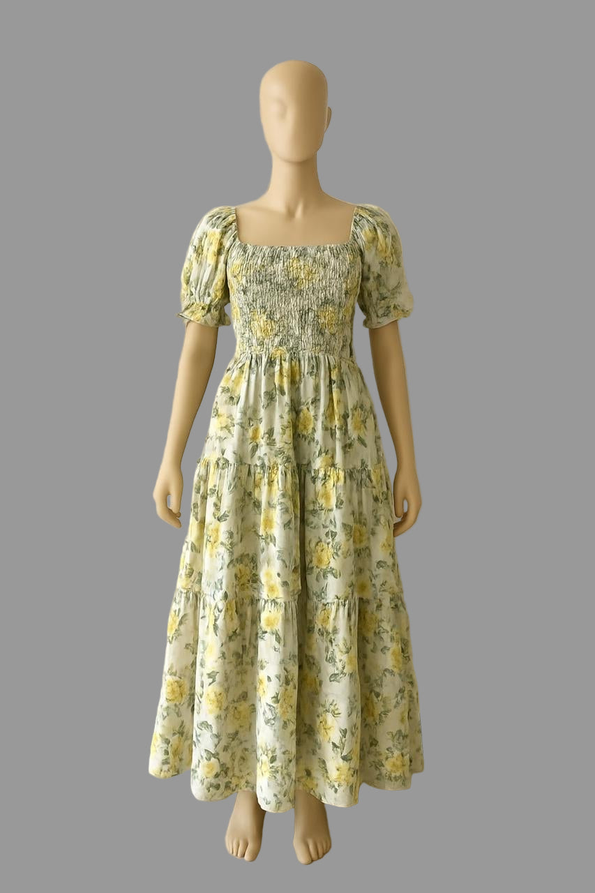 Women's floral printed sundress with puff sleeve