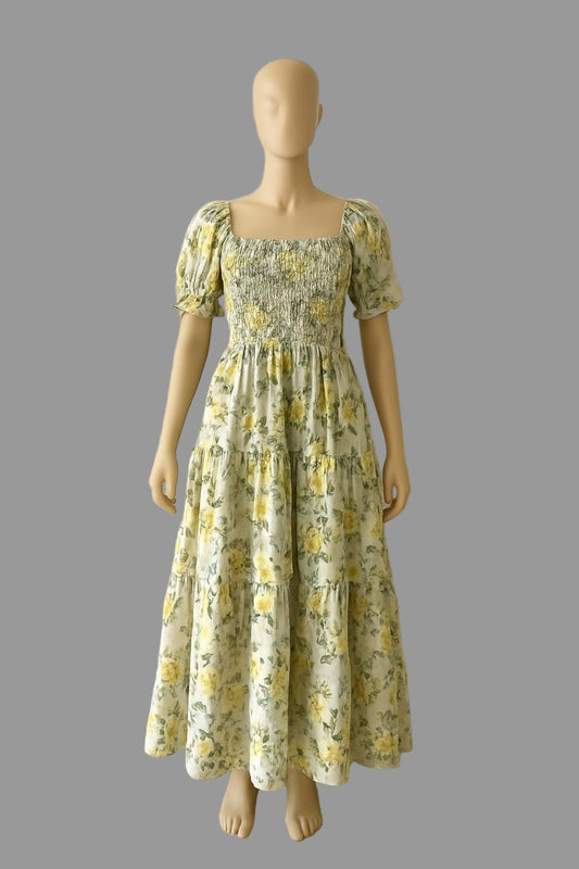 Women's floral printed sundress with puff sleeve