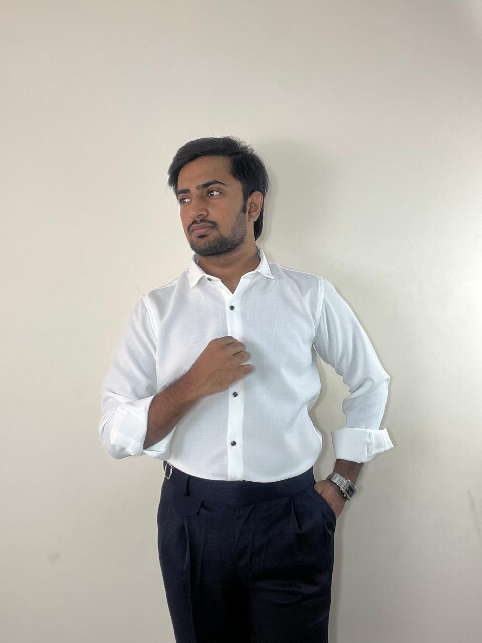 White linen shirt & Navy blue linen Gurkha pants set