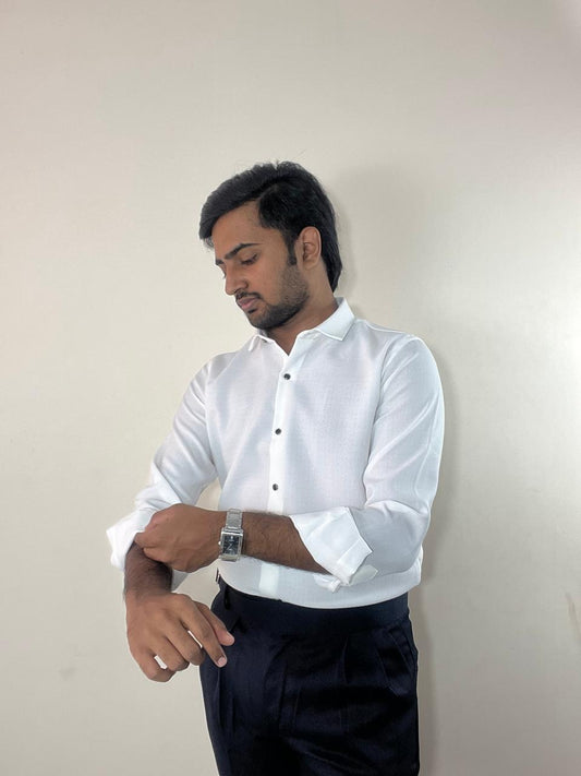 White linen shirt & Navy blue linen Gurkha pants set